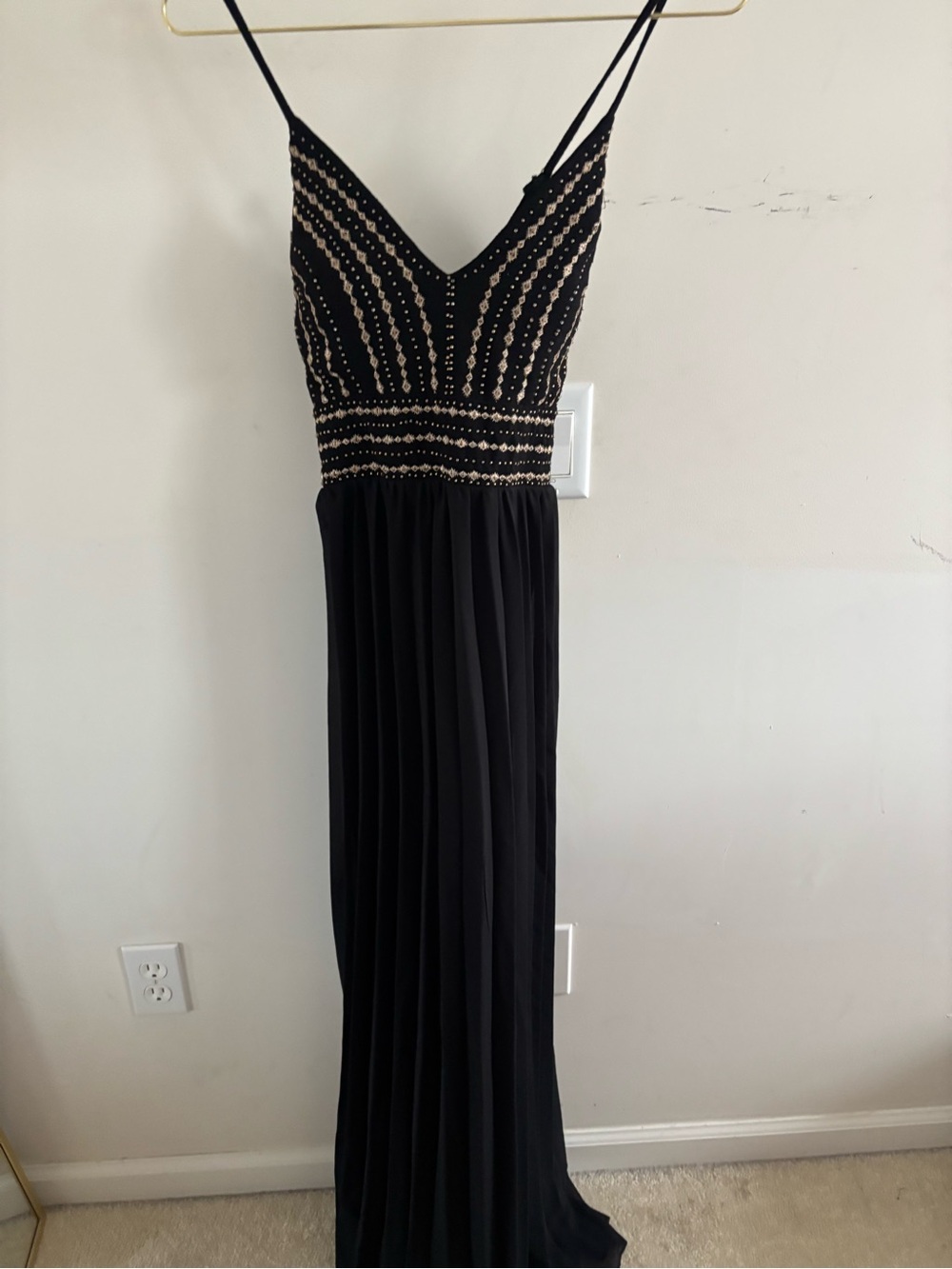 Lulus M Black Gold Embellished Beaded Strappy Back Maxi Dress